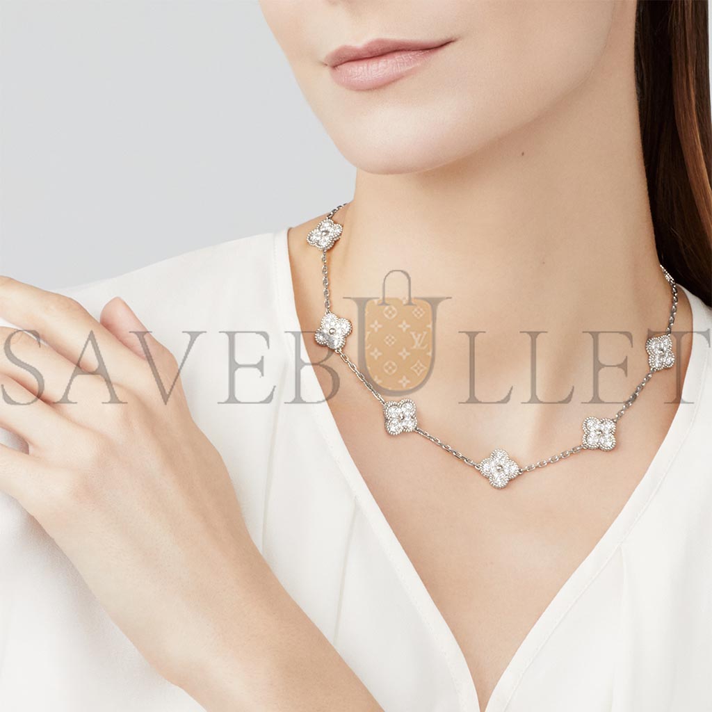 VAN CLEEF ARPELS VINTAGE ALHAMBRA NECKLACE, 10 MOTIFS - WHITE GOLD, DIAMOND  VCARA42400